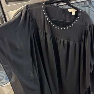 Elegant Black Women's Top with Studded Neckline Michael kors 2x sheer poncho
